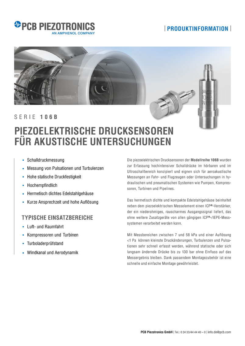 Piezoelektrischer Drucksensor Serie PCB-106B